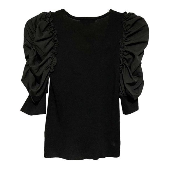 Nanette Nanette Leopore Small Black Ruched Satin Sleeve Sweater - Picture 3 of 5